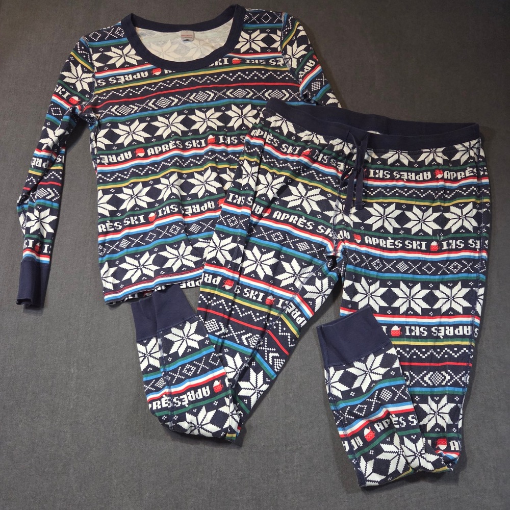 Hanna Andersson Pajama Set Womens XL Navy Apres Ski Fair Isle Organic Cotton
